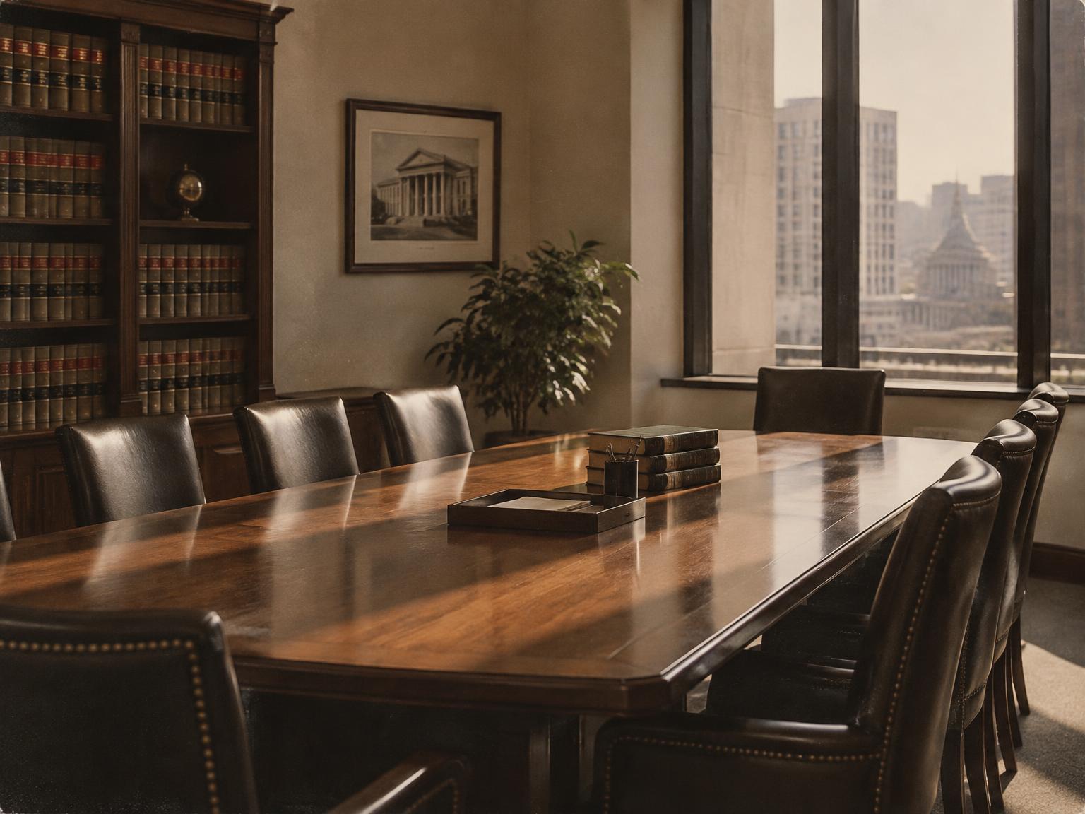 An empty conference room in afternoon light